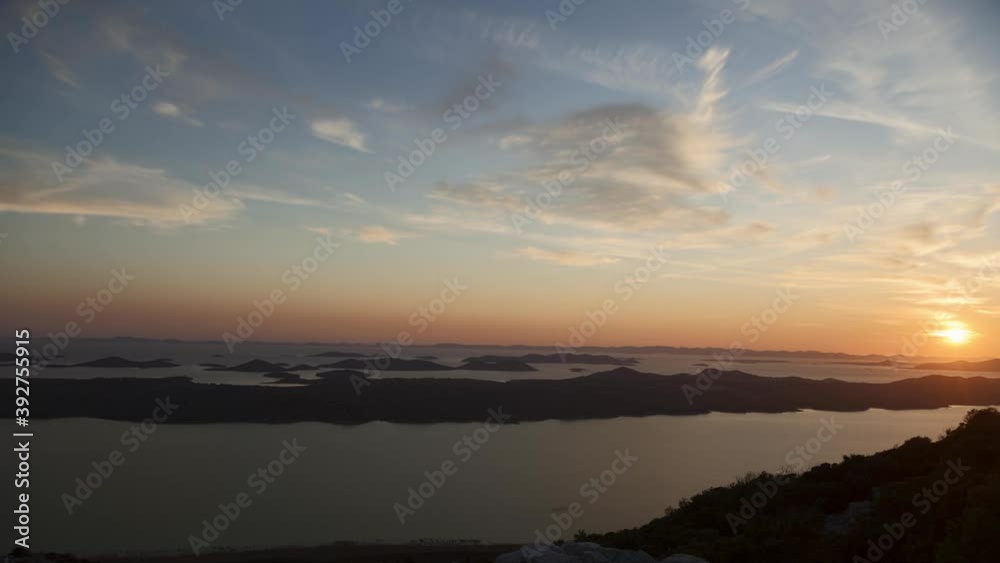Aerial view of the sunset on Vransko jezero (Vrana Lake) in Croatia Aerial view of the sunset on Vransko jezero (Vrana Lake) in Croatia