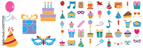 collection of 50 party object design vector illustration