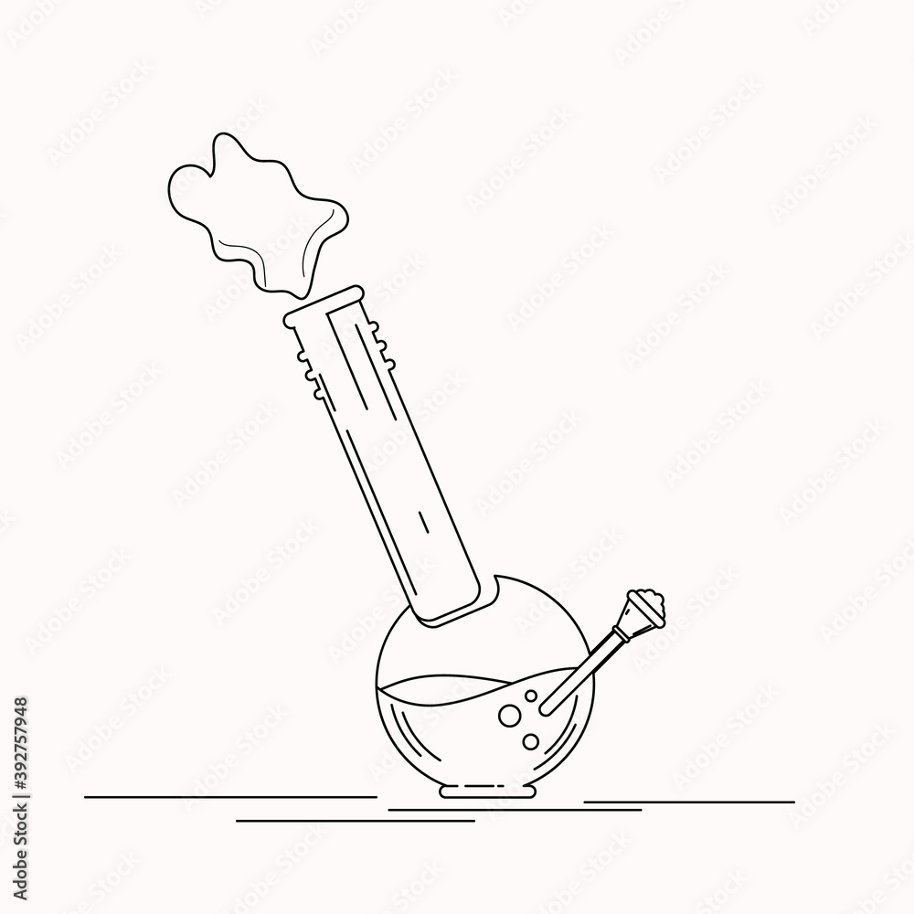 Glass bong for smoking. Plastic blue bong with green cannabis. Modern flat style vector illustration icons. Isolated on white background. Apparatus for smoke weed with clouds. Glass bong for smoking. Plastic blue bong with green cannabis. Modern flat style vector illustration icons. Isolated on white background. Apparatus for smoke weed with clouds.