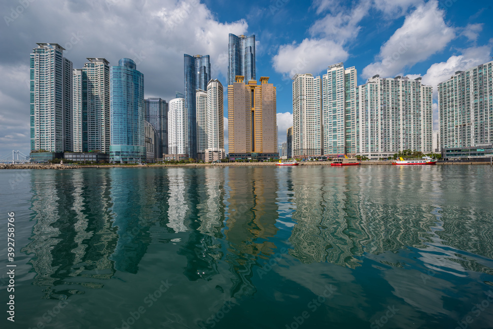 Fototapeta premium korea best view the skyscrapers marina city. Shadows across buildings in busan, south korea.