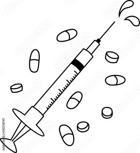 Monochrome Cute medical syringe to infuse