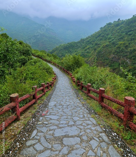path in mountains leading from top downwards