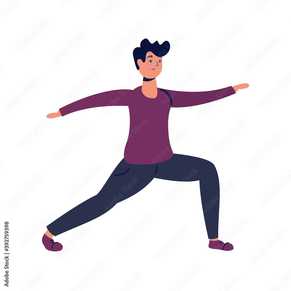 young man practicing exercise character young man practicing exercise character