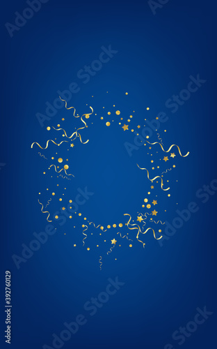 Golden Ribbon Shiny Vector Blue Background. Happy 