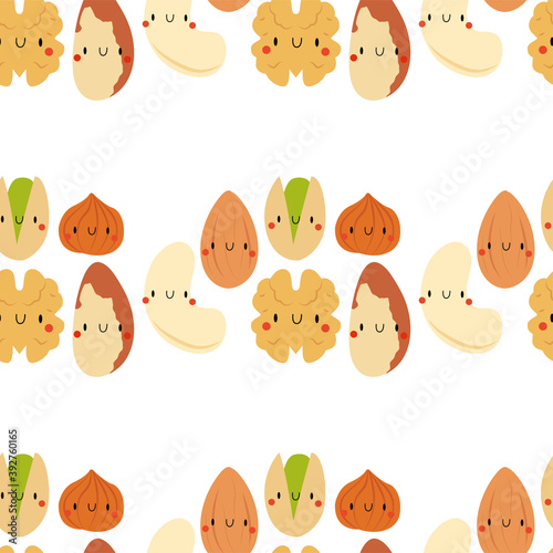 Kawaii Cartoon Brazilian nut, Pistachio, Almond