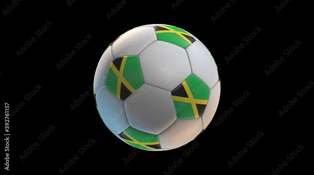 Soccer ball with flag jamaica, on black background loop alpha. 3D Rendering Soccer ball with flag jamaica, on black background loop alpha. 3D Rendering