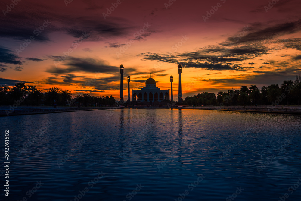 Landscape of beautiful sunset sky at Central Mosque, hat yai,Songkhla province, Southern of Thailand.
