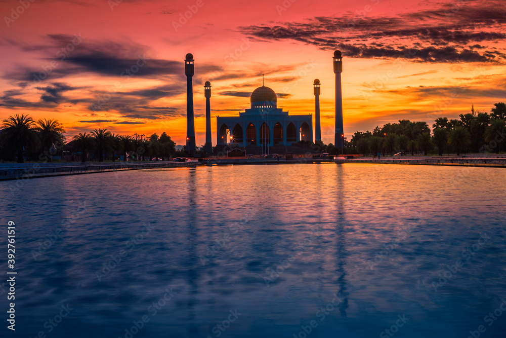 Landscape of beautiful sunset sky at Central Mosque, hat yai,Songkhla province, Southern of Thailand.