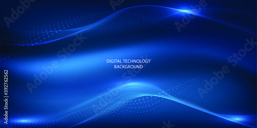 Flutter wave of points and lines connecting abstract blue futuristic background.Vector illustration.