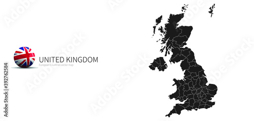 UK Map and Flag Icon Map of European countries.