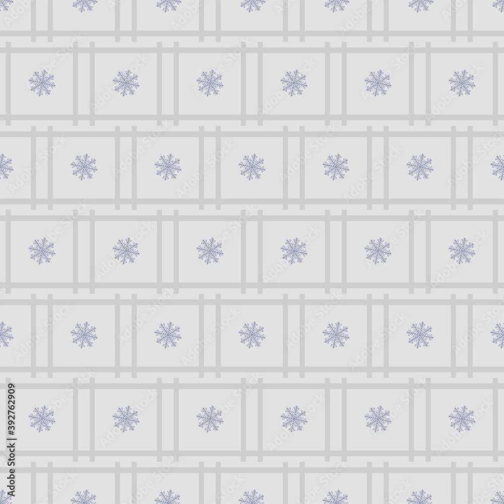 Fototapeta New Year's winter geometric pattern with squares, stars and snowflakes in gray and lilac frames