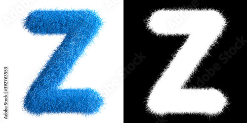 Alphabet Z made from fur with alpha mask, fur font, 3d alphabet. 3d illustration.