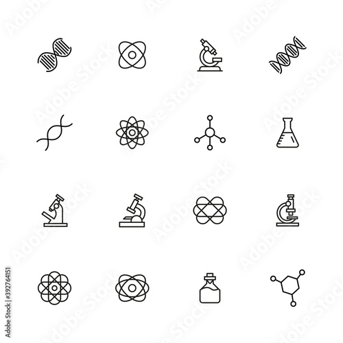 Set of bioengineering related vector line icons.
