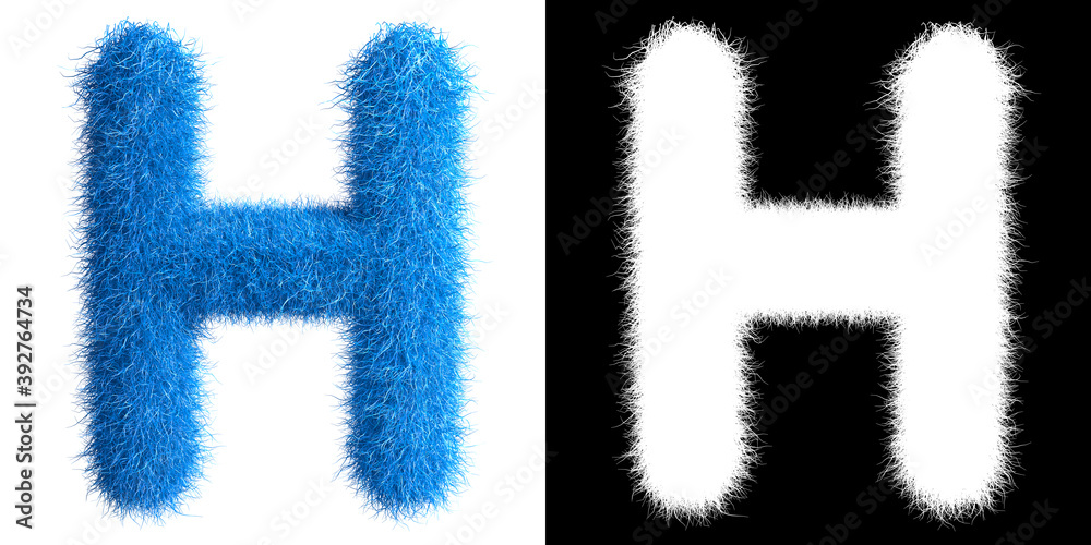 Alphabet H made from fur with alpha mask, fur font, 3d alphabet. 3d illustration. Alphabet H made from fur with alpha mask, fur font, 3d alphabet. 3d illustration.
