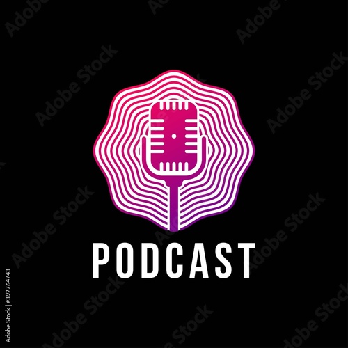 Podcast or Radio Logo design using Microphone and wave icon