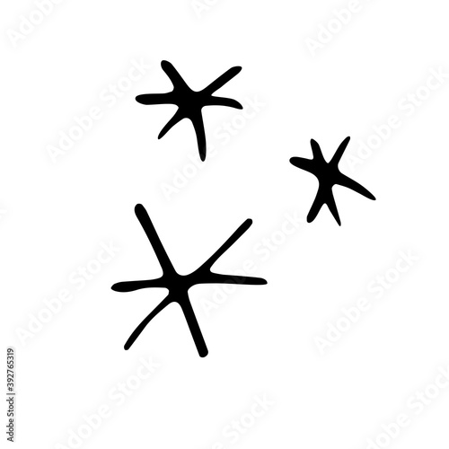 Set of Black Snowflakes isolated on white background. Line art  doodle  hand drawn. Xmas  New Year  winter elements of design and icons. Simple vector illustration