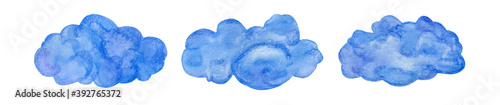 Air clouds watercolor illustration white background blue sky clip art