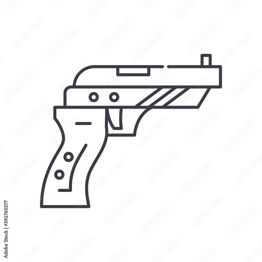 Short gun icon, linear isolated illustration, thin line vector, web design sign, outline concept symbol with editable stroke on white background. Short gun icon, linear isolated illustration, thin line vector, web design sign, outline concept symbol with editable stroke on white background.