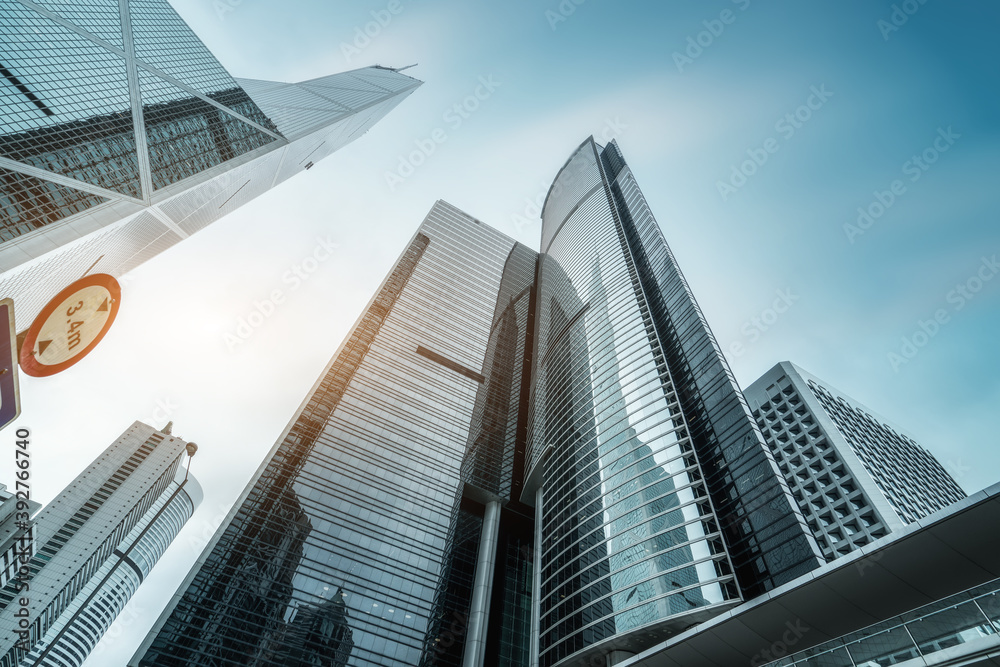 Street View of Hong Kong and glass of skyscrapers