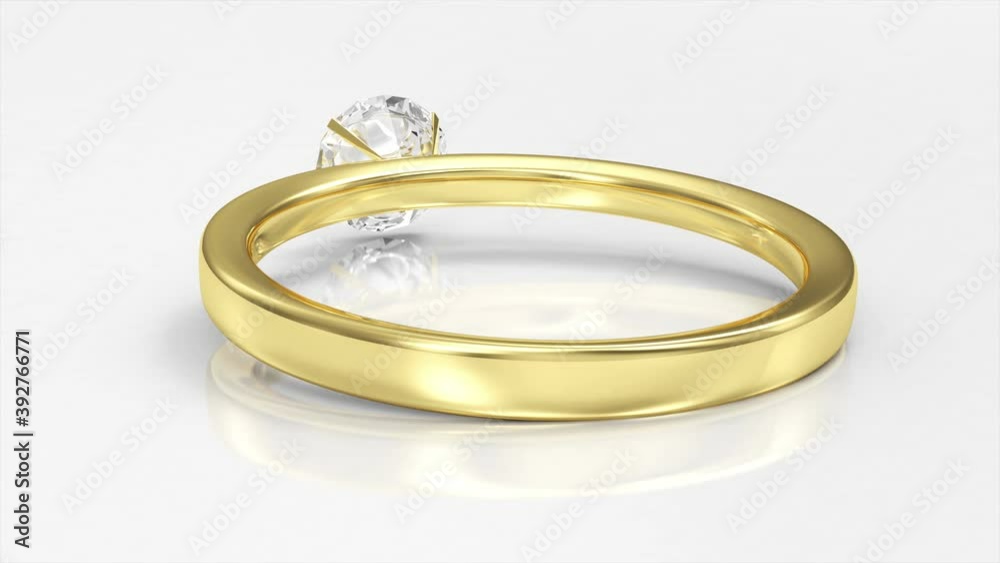 4K Loop Animation of Golden Ring with Diamond on white reflective background 4K Loop Animation of Golden Ring with Diamond on white reflective background