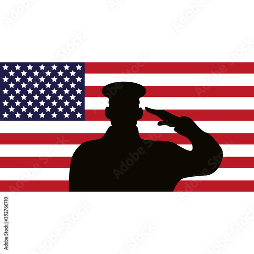 officer military silhouette with usa flag