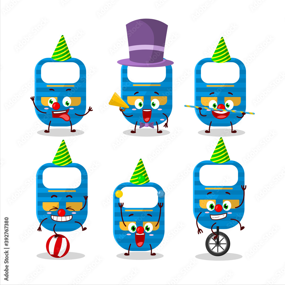 Cartoon character of blue baby appron with various circus shows Cartoon character of blue baby appron with various circus shows