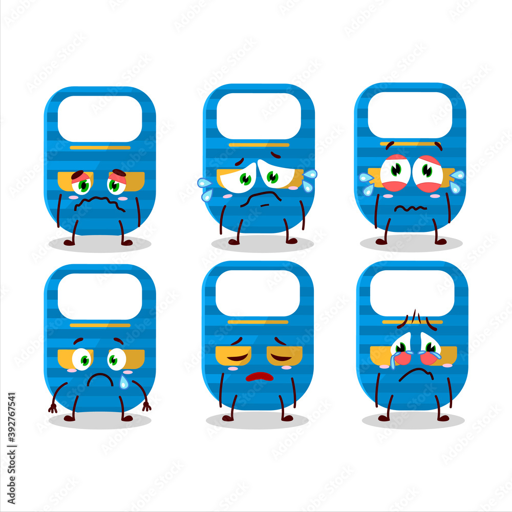 Blue baby appron cartoon character with sad expression