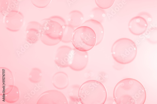 Beautiful transparent pink soap bubbles floating in the air. Abstract, Natual fresh summer holiday background.
