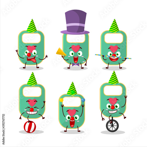 Cartoon character of green baby appron with various circus shows