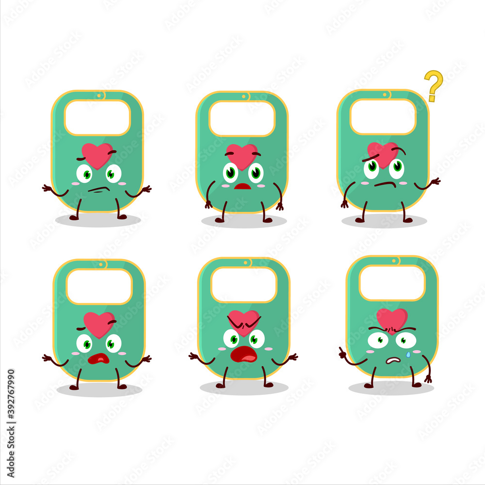 Cartoon character of green baby appron with what expression Cartoon character of green baby appron with what expression