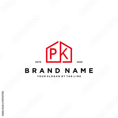 letter PK home logo design concept vector