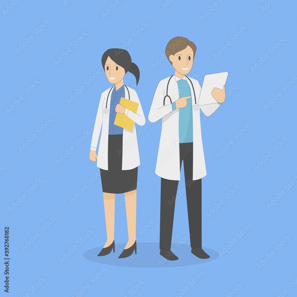 Male and female doctors, Man and woman profession characters, Cartoon vector illustration.