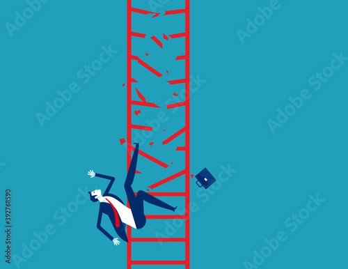Businessman accidentally fell from the broken ladder. Accident and Disaster for working