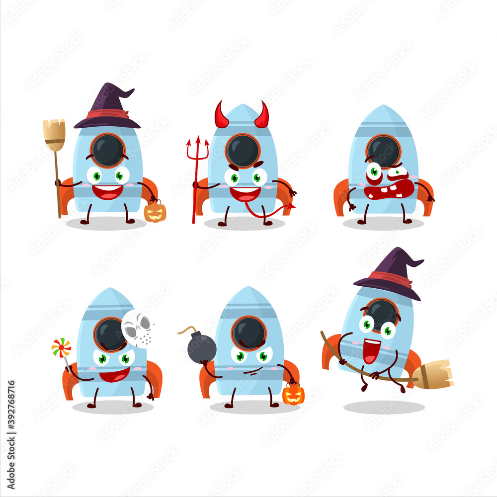 Halloween expression emoticons with cartoon character of rocket toy Halloween expression emoticons with cartoon character of rocket toy