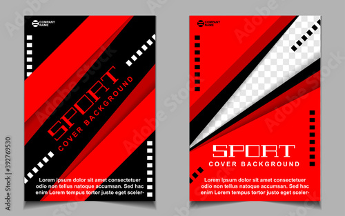 Set cover a4 background for sport event poster with dynamic red and black color. Vector layout design template can use for gym promotion, tournament, invitation cup, banner championship, flyer