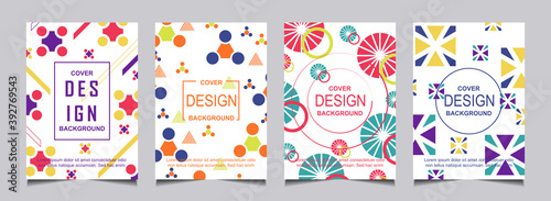Set of collection minimal cover a4 geometric background with hipster and memphis pattern shapes composition. Bauhaus 80s and 90s fun Retro style vector layout for use poster  magazine  flyer  annual