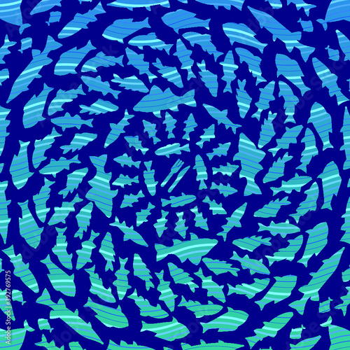 swirling fish pattern backdrop in blue colors for a seafood fish restaurant