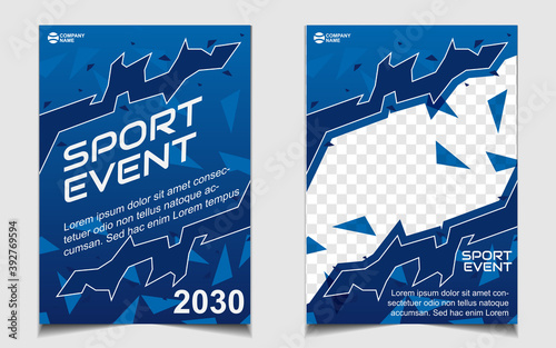 Set cover a4 background for sport event poster with dynamic gradient blue color. Vector layout design template can use for gym promotion, tournament, invitation cup, banner championship, flyer
