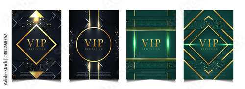 Set of collection luxury covers design template blue and green with elegant gold. Vector layout premium vip style for books, magazines, poster celebration, flyer anniversary, package, invitation, card