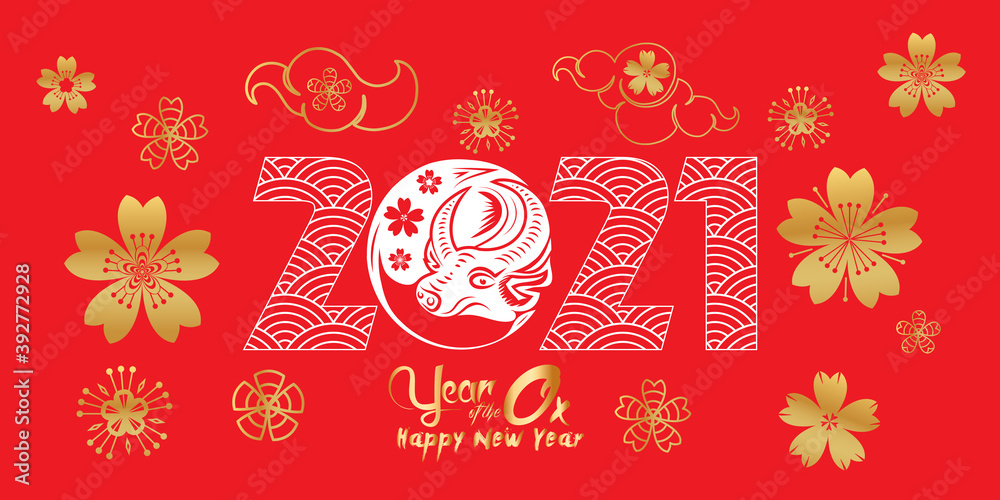 Happy Chinese new year 2021 the year of the ox zodiac, cute cow Cartoon calendar vector illustration