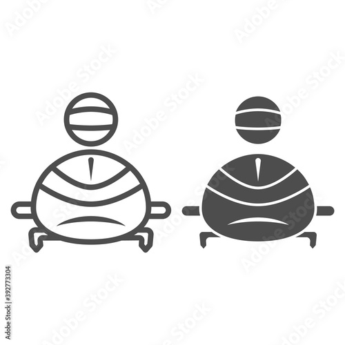 Bobsledder in sleigh line and solid icon, Winter sport concept, bobsleigh sport sign on white background, Bobsled team icon in outline style for mobile concept and web design. Vector graphics.
