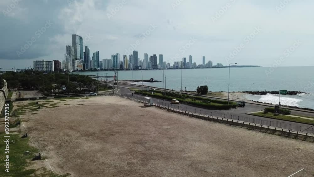 Super wide view on city sky line and part of old fort Cartagena Colombia by Drone. Super wide view on city sky line and part of old fort Cartagena Colombia by Drone.