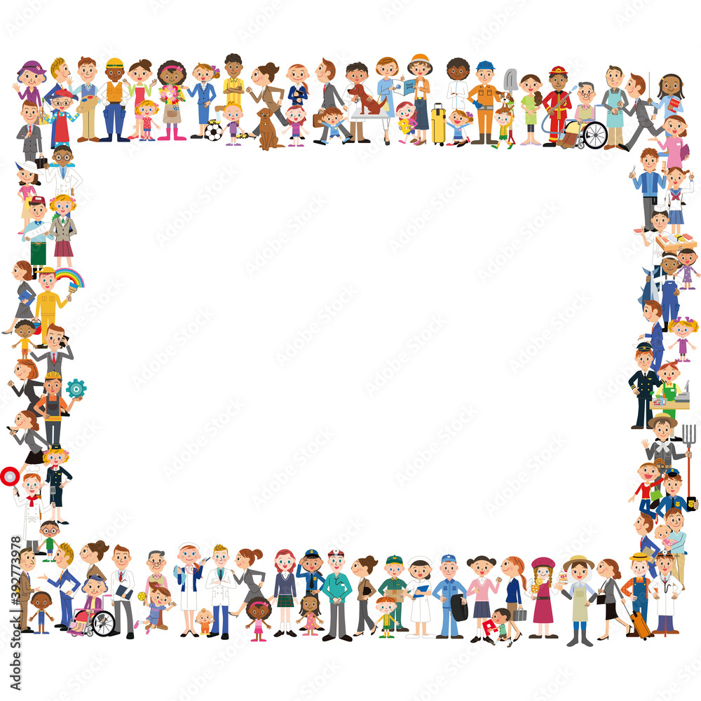 人々集合 働く人 集団 イラスト フレーム Stock Vector Adobe Stock