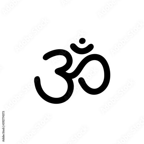 Om sign. Vector sacral icon. Meditation symbol. Yoga. Black line illustration