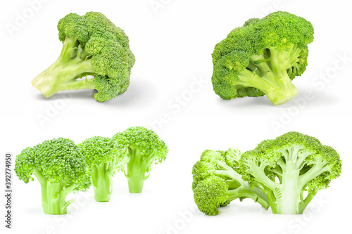 Group of fresh green broccoli over a white background