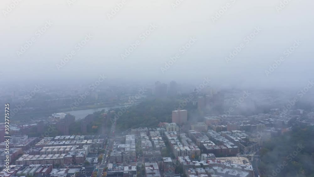 short aerial flight through the fog in uptown New York City short aerial flight through the fog in uptown New York City