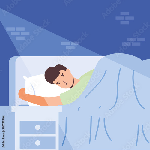 man suffering from insomnia character