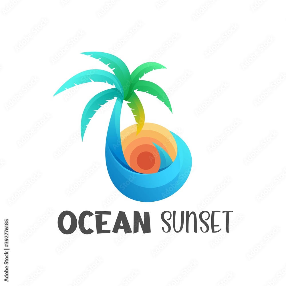 Ocean sunset sea water vector gradient design logo