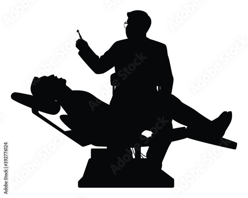 Dentist and patient in dental room silhouette vector