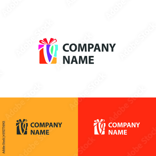 Colorful Gift box with initial V letter logo concept. Gift store/shop logo template